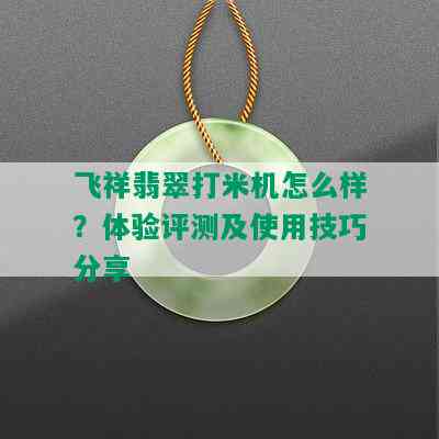 飞祥翡翠打米机怎么样？体验评测及使用技巧分享