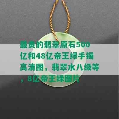 最贵的翡翠原石500亿和48亿帝王绿手镯高清图，翡翠水八级等，8亿帝王绿图片