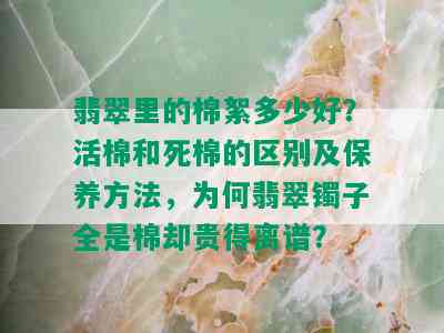 翡翠里的棉絮多少好？活棉和死棉的区别及保养方法，为何翡翠镯子全是棉却贵得离谱？