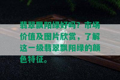 翡翠飘阳绿好吗？市场价值及图片欣赏，了解这一级翡翠飘阳绿的颜色特征。