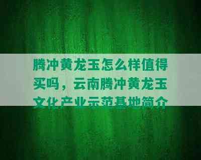 腾冲黄龙玉怎么样值得买吗，云南腾冲黄龙玉文化产业示范基地简介