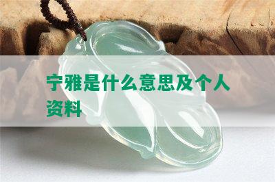 宁雅是什么意思及个人资料