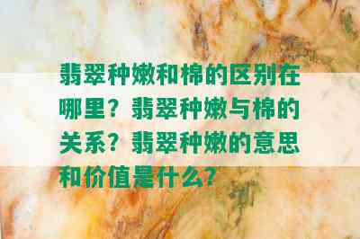 翡翠种嫩和棉的区别在哪里？翡翠种嫩与棉的关系？翡翠种嫩的意思和价值是什么？