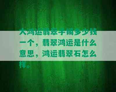 大鸿运翡翠手镯多少钱一个，翡翠鸿运是什么意思，鸿运翡翠石怎么样。