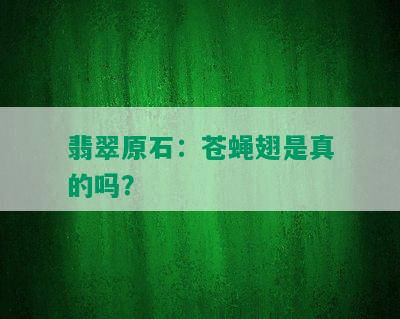 翡翠原石：苍蝇翅是真的吗？