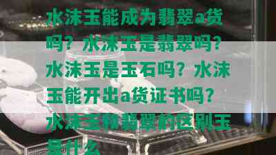 水沫玉能成为翡翠a货吗？水沫玉是翡翠吗？水沫玉是玉石吗？水沫玉能开出a货证书吗？水沫玉和翡翠的区别玉是什么