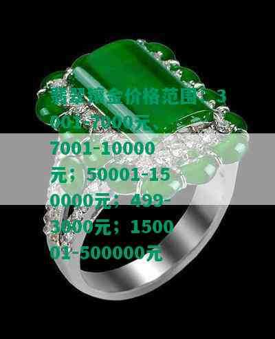 翡翠镶金价格范围：3001-7000元、7001-10000元；50001-150000元；499-3000元；150001-500000元