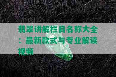 翡翠讲解栏目名称大全：最新款式与专业解读视频