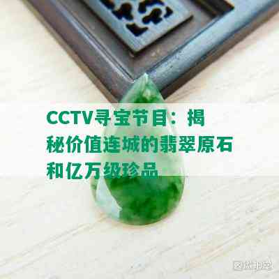 CCTV寻宝节目：揭秘价值连城的翡翠原石和亿万级珍品