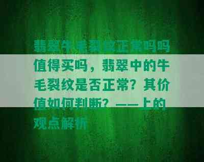 翡翠牛毛裂纹正常吗吗值得买吗，翡翠中的牛毛裂纹是否正常？其价值如何判断？——上的观点解析