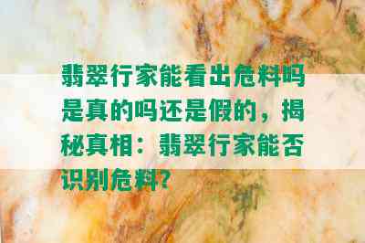 翡翠行家能看出危料吗是真的吗还是假的，揭秘真相：翡翠行家能否识别危料？