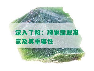 深入了解：貔貅翡翠寓意及其重要性