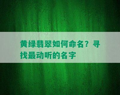 黄绿翡翠如何命名？寻找最动听的名字