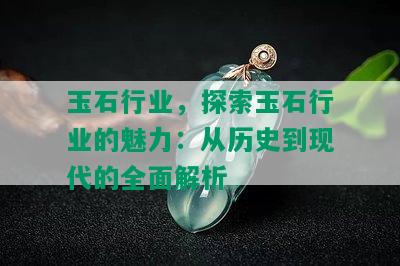 玉石行业，探索玉石行业的魅力：从历史到现代的全面解析