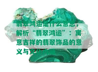 翡翠鸿运是什么意思，解析“翡翠鸿运”：寓意吉祥的翡翠饰品的意义与文化内涵