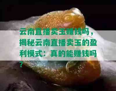 云南直播卖玉赚钱吗，揭秘云南直播卖玉的盈利模式：真的能赚钱吗？