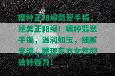 糯种正阳绿翡翠手镯，绝美正阳绿！糯种翡翠手镯，温润如玉，细腻光滑，展现东方女性的独特魅力！