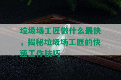 垃圾场工匠做什么最快，揭秘垃圾场工匠的快速工作技巧