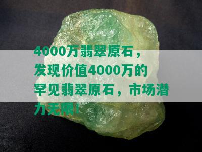 4000万翡翠原石，发现价值4000万的罕见翡翠原石，市场潜力无限！