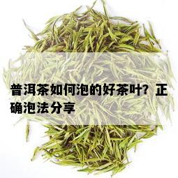 普洱茶如何泡的好茶叶？正确泡法分享