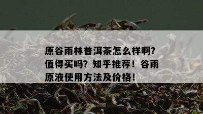 原谷雨林普洱茶怎么样啊？值得买吗？知乎推荐！谷雨原液使用方法及价格！