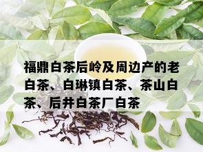 福鼎白茶后岭及周边产的老白茶、白琳镇白茶、茶山白茶、后井白茶厂白茶