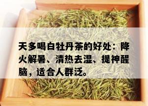 天多喝白牡丹茶的好处：降火解暑、清热去湿、提神醒脑，适合人群泛。