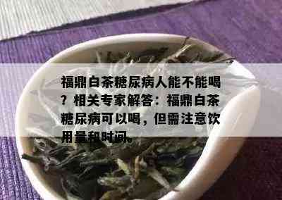 福鼎白茶糖尿病人能不能喝？相关专家解答：福鼎白茶糖尿病可以喝，但需注意饮用量和时间。