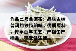 作品二号普洱茶：品味古树普洱的独特韵味，优质原料，传承百年工艺，严格生产标准，享受健生活。