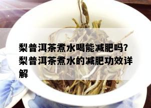 梨普洱茶煮水喝能减肥吗？梨普洱茶煮水的减肥功效详解