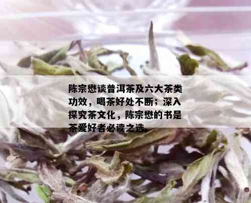 陈宗懋谈普洱茶及六大茶类功效，喝茶好处不断；深入探究茶文化，陈宗懋的书是茶爱好者必读之选。