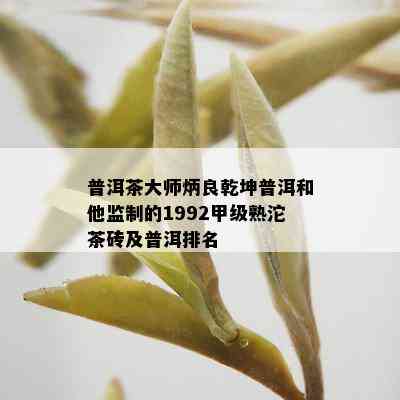 普洱茶大师炳良乾坤普洱和他监制的1992甲级熟沱茶砖及普洱排名