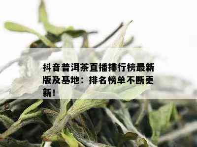 抖音普洱茶直播排行榜最新版及基地：排名榜单不断更新！