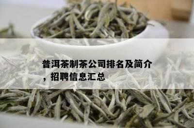 普洱茶制茶公司排名及简介，招聘信息汇总