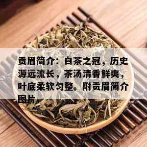 贡眉简介：白茶之冠，历史源远流长，茶汤清香鲜爽，叶底柔软匀整。附贡眉简介图片。