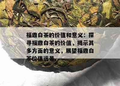 福鼎白茶的价值和意义：探寻福鼎白茶的价值，揭示其多方面的意义，展望福鼎白茶价值远景。