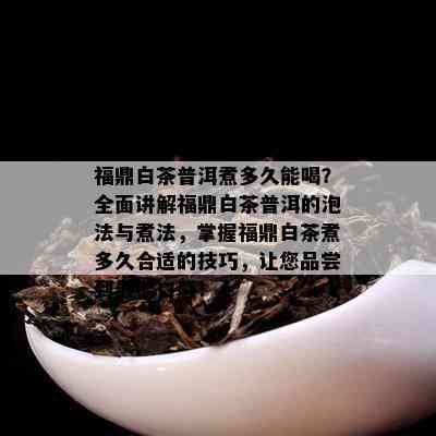 福鼎白茶普洱煮多久能喝？全面讲解福鼎白茶普洱的泡法与煮法，掌握福鼎白茶煮多久合适的技巧，让您品尝到更佳口感！