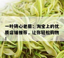 一叶砖心老眉：淘宝上的优质店铺推荐，让你轻松购物！