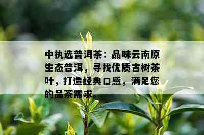 中执选普洱茶：品味云南原生态普洱，寻找优质古树茶叶，打造经典口感，满足您的品茶需求。