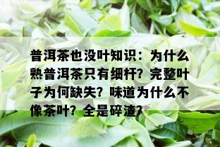 普洱茶也没叶知识：为什么熟普洱茶只有细杆？完整叶子为何缺失？味道为什么不像茶叶？全是碎渣？