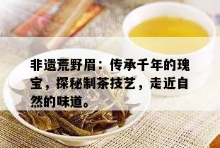 非遗荒野眉：传承千年的瑰宝，探秘制茶技艺，走近自然的味道。