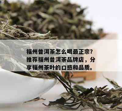 福州普洱茶怎么喝最正宗？推荐福州普洱茶品牌店，分享福州茶叶的口感和品质。