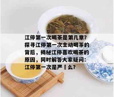 江停之一次喝茶是第几章？探寻江停之一次主动喝茶的背后，揭秘江停喜欢喝茶的原因，同时解答大家疑问：江停之一次是严峫么？