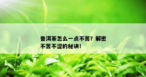 普洱茶怎么一点不苦？解密不苦不涩的秘诀！