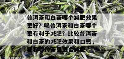 普洱茶和白茶哪个减肥效果更好？喝普洱茶和白茶哪个更有利于减肥？比较普洱茶和白茶的减肥效果和口感，看看哪种茶更适合减肥。