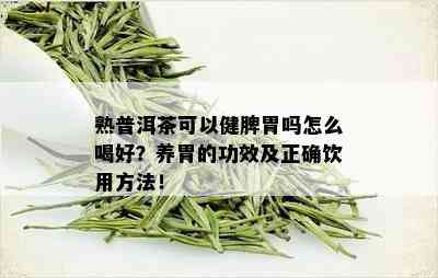 熟普洱茶可以健脾胃吗怎么喝好？养胃的功效及正确饮用方法！