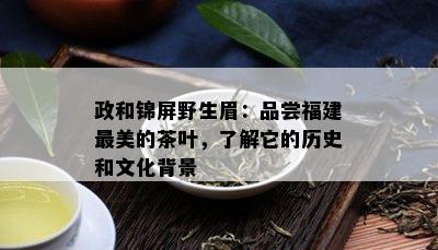 政和锦屏野生眉：品尝福建最美的茶叶，了解它的历史和文化背景