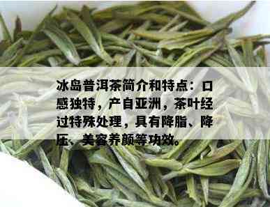 冰岛普洱茶简介和特点：口感独特，产自亚洲，茶叶经过特殊处理，具有降脂、降压、美容养颜等功效。