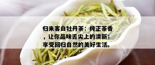 归来客白牡丹茶：纯正茶香，让你品味舌尖上的清新；享受回归自然的美好生活。