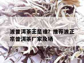 波普洱茶王是谁？推荐波正宗普洱茶厂家及场